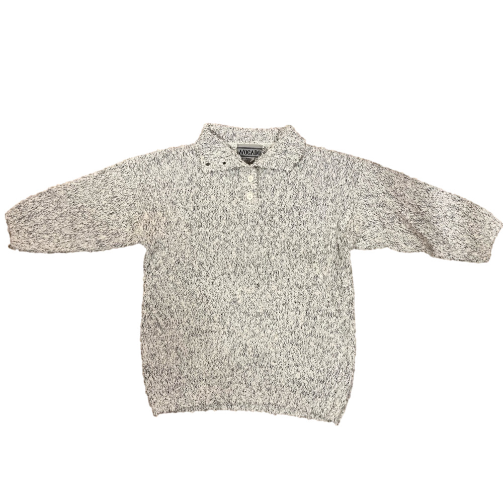 Nocado Vintage Marled Grey Knit Collared Sweater Size Medium 🤍